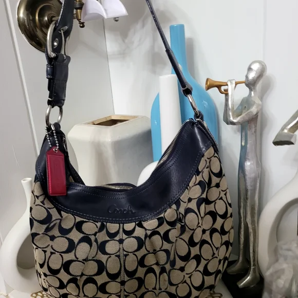 Coach Navy and Tan Signature Hobo Bag - Picture 12 of 13